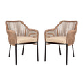 Flash Furniture Kallie Set of 2 Indoor/Outdoor Stacking Club Chairs with Arms - UV Resistant Woven Natural Seat - Ivory Zippered
