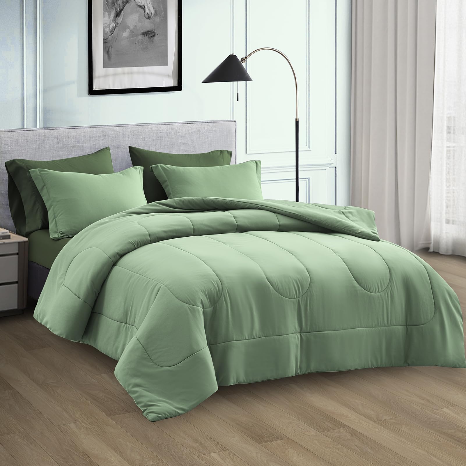 Maple&Stone Twin Size Comforter Set 7 Pieces Bed In A Bag - Down Alternative Bed Set With Sheets,Pillowcases & Shams,Soft Revers