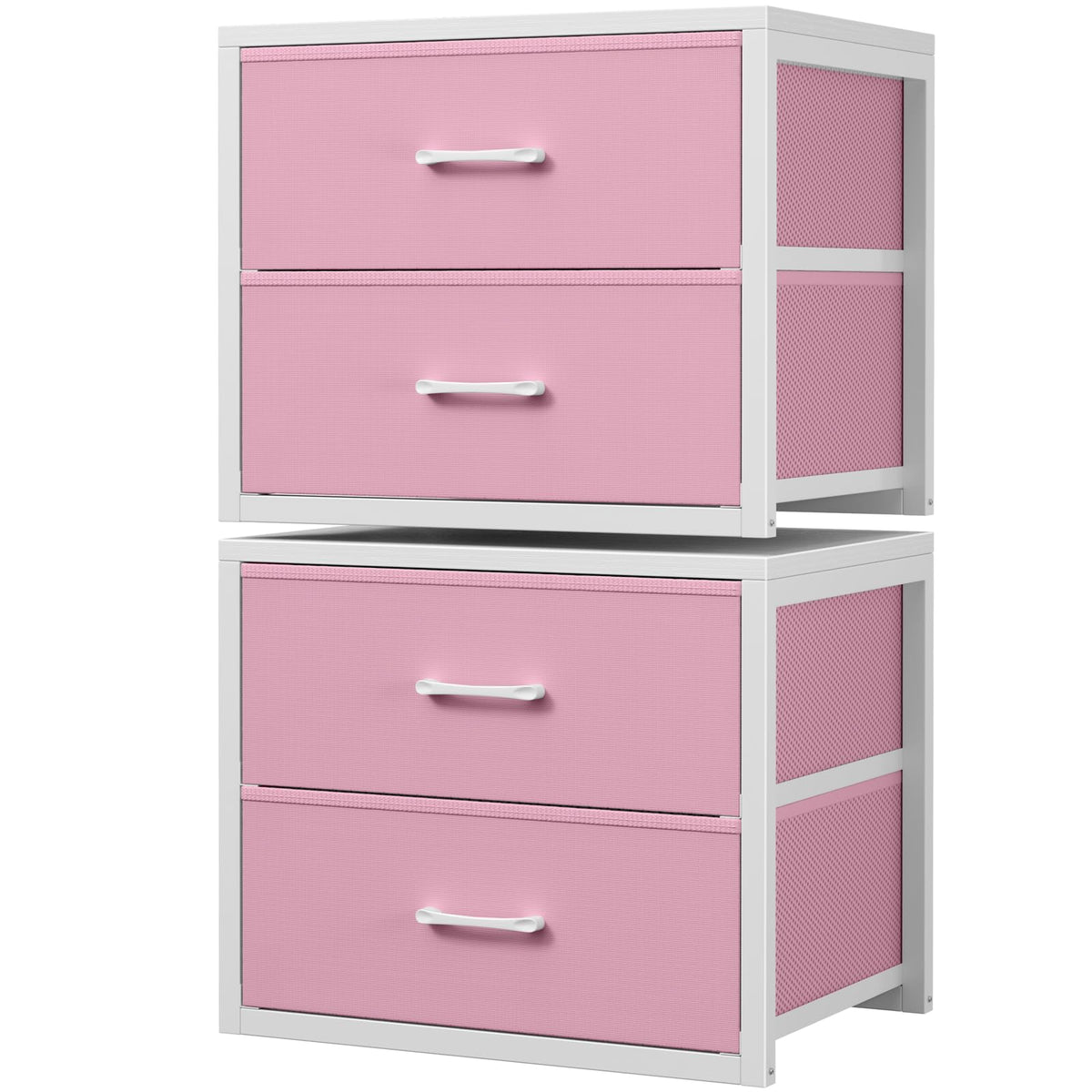 BOLUO Stackable Closet Drawers for Clothes Organizers and Storage Fabric Pink 2 Drawer Dresser for Bedroom 2 Packs Modern Small