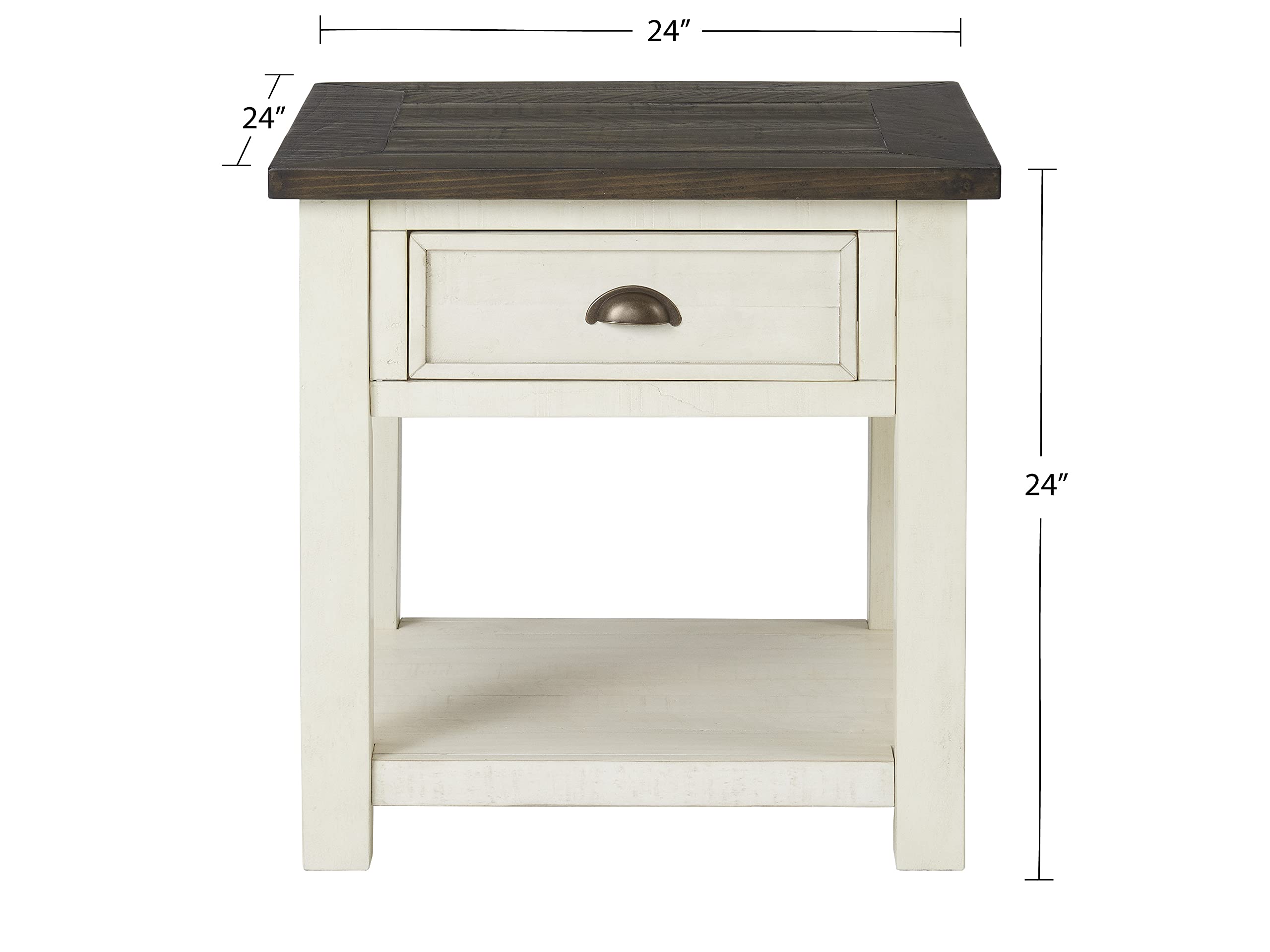 Martin Svensson Home Solid Wood End Table, Cream White with Brown Top