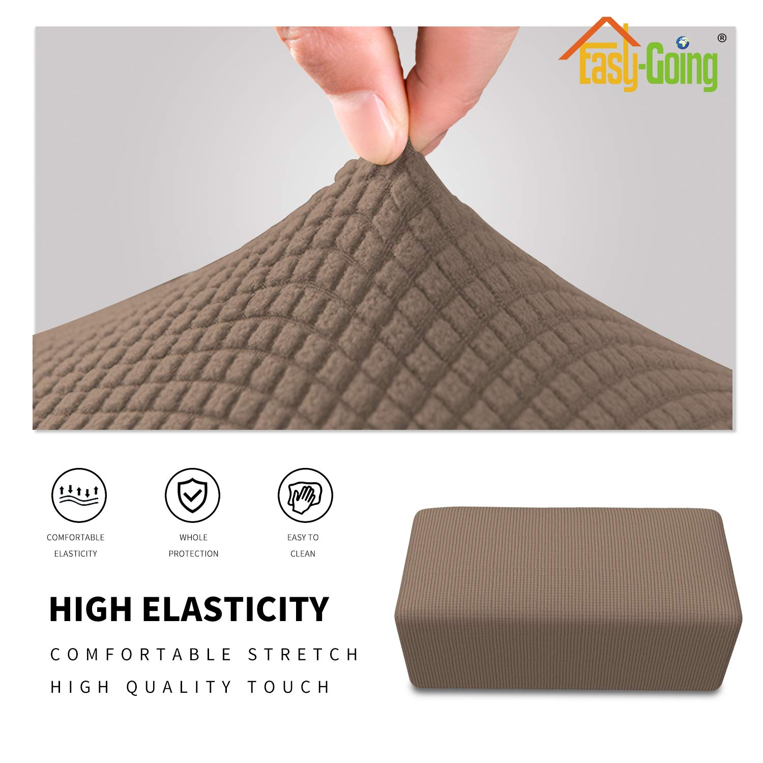 Easy-Going Stretch Ottoman Cover Folding Storage Stool Furniture Protector Soft Rectangle Slipcover With Elastic Bottom (Large, Camel)