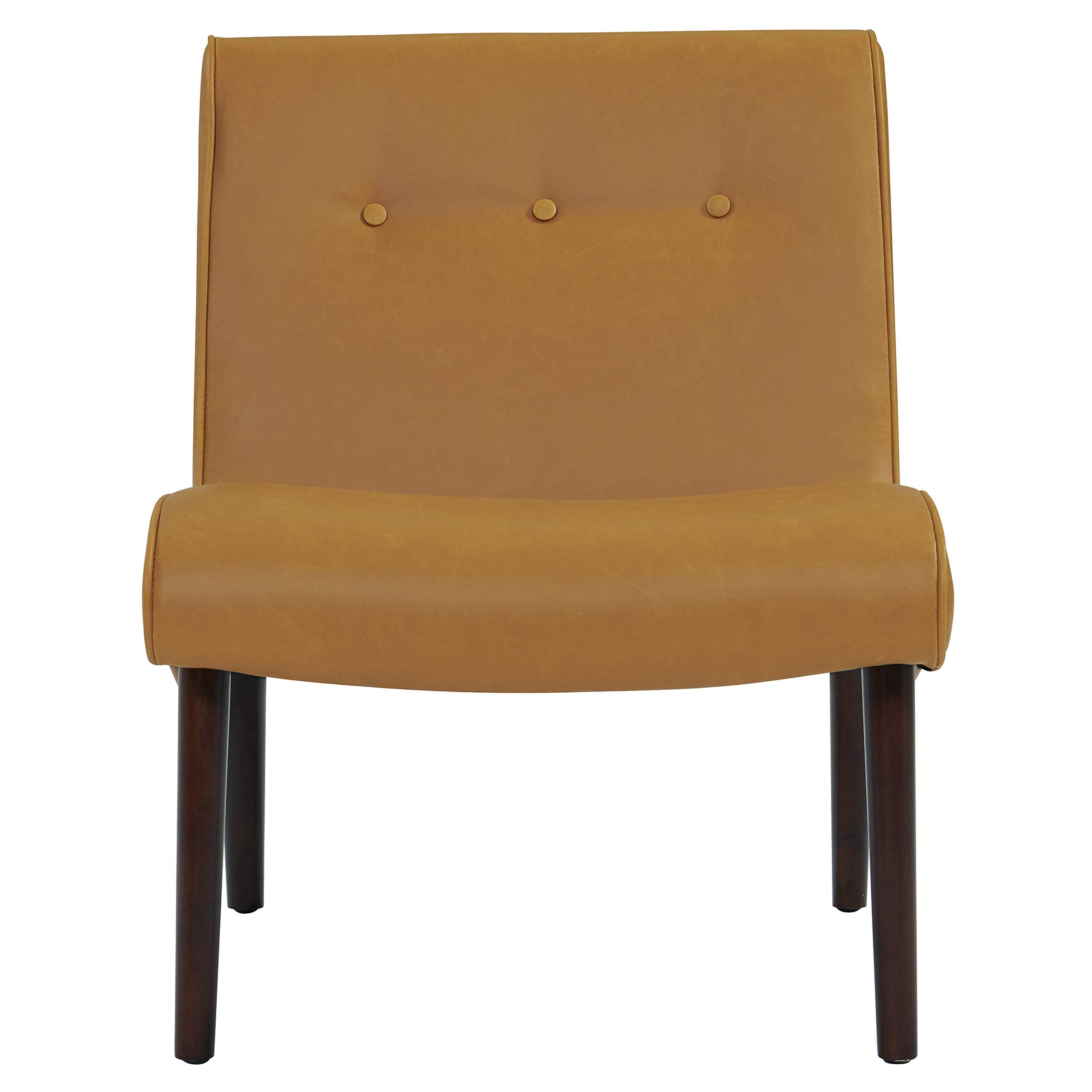 New Pacific Direct Alexis Tufted Mid Mod Bonded Leather Chair,Brown Legs,Vintage Caramel Brown,Fully Assembled