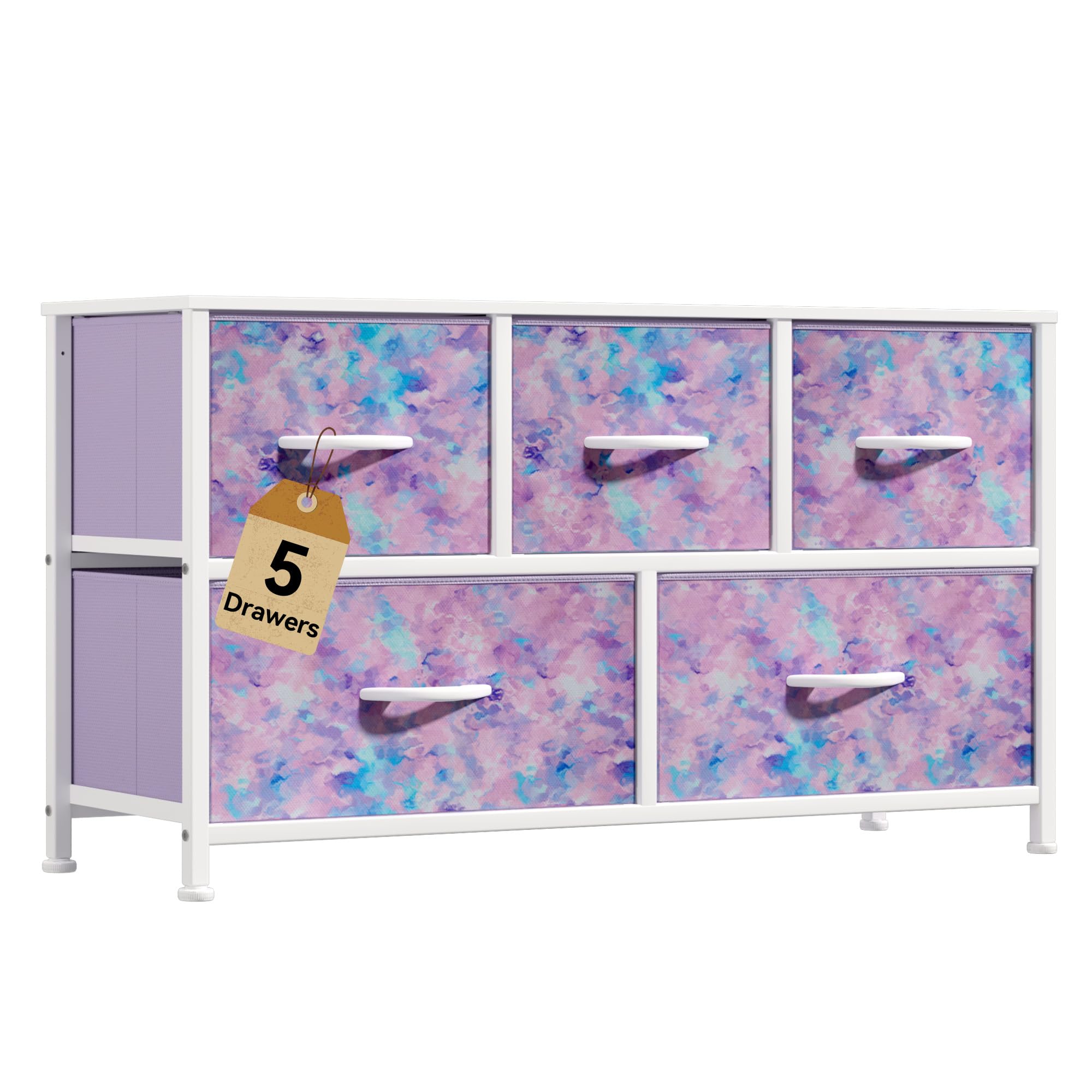 DWVO Dresser with 5 Drawers - Fabric Storage Tower, Organizer Unit for Bedroom, Living Room, Closets - Sturdy Steel Frame, Woode