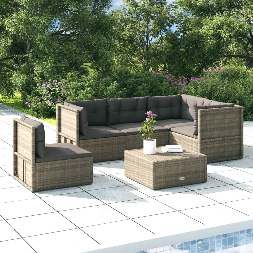 Revera 5-Piece Garden Sofa Set with Cushions in Polyrattan Grey