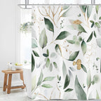 Gcirec Green And Gold Leaf Shower Curtain, Sage Eucalyptus Leaves With Gold Branches Botanical Plants Fabric Bathroom Curtain Ho