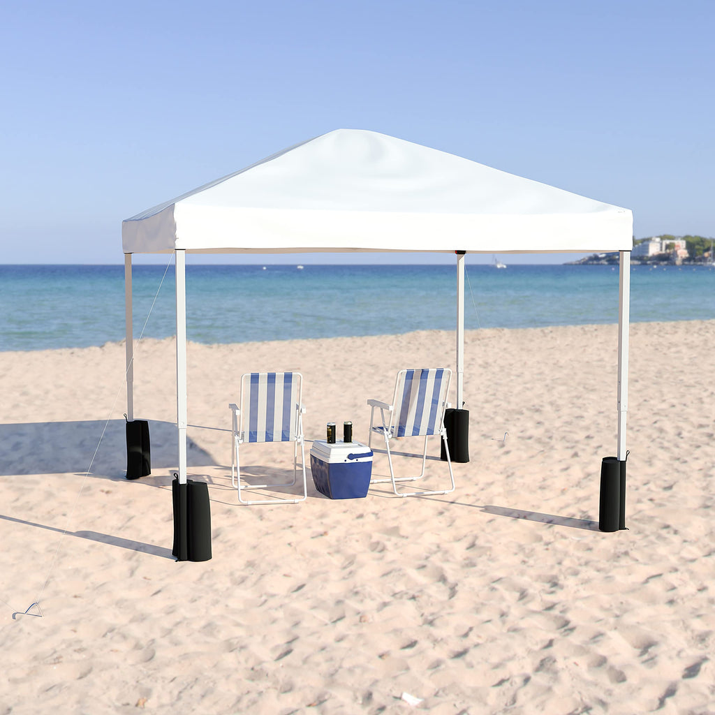 Flash Furniture Harris 10'X10' White Pop Up Event Straight Leg Canopy Tent With Sandbags And Wheeled Case