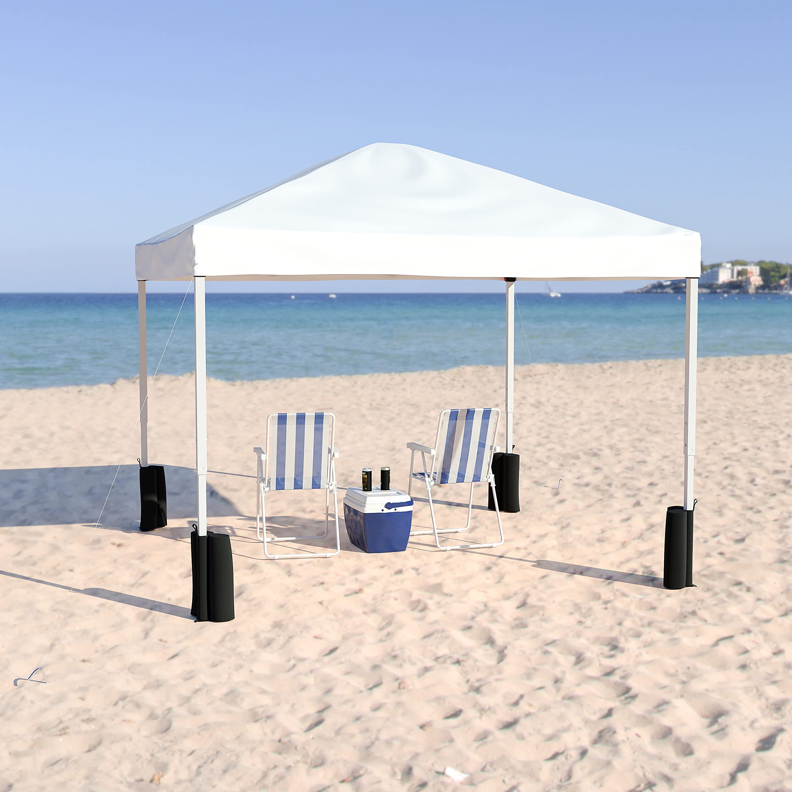 Flash Furniture Harris 10'X10' White Pop Up Event Straight Leg Canopy Tent With Sandbags And Wheeled Case