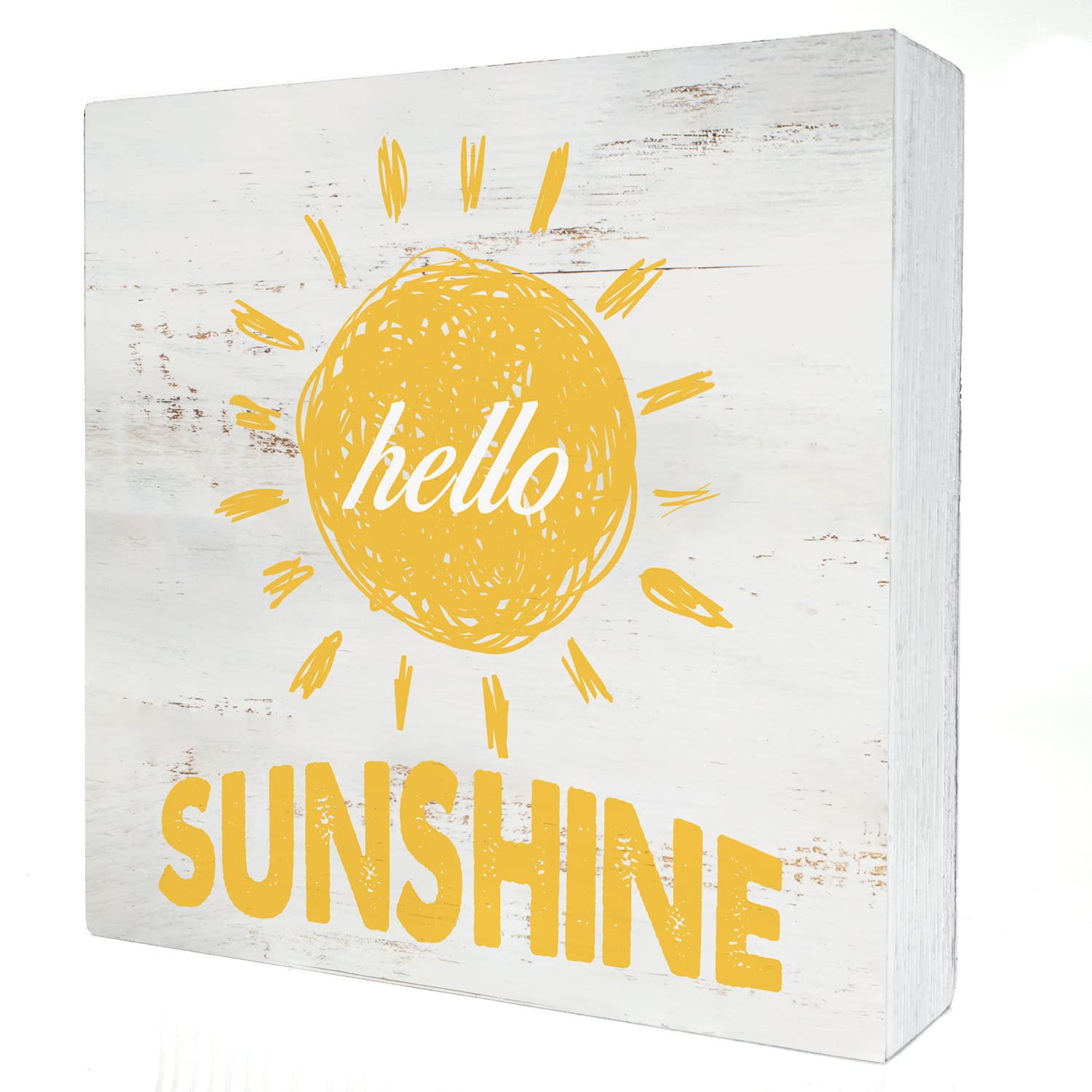 Farmhouse Hello Sunshine Wood Box Sign Home Decor Rustic Spring Wooden Box Sign Block Plaque for Wall Tabletop Desk Home Decorat