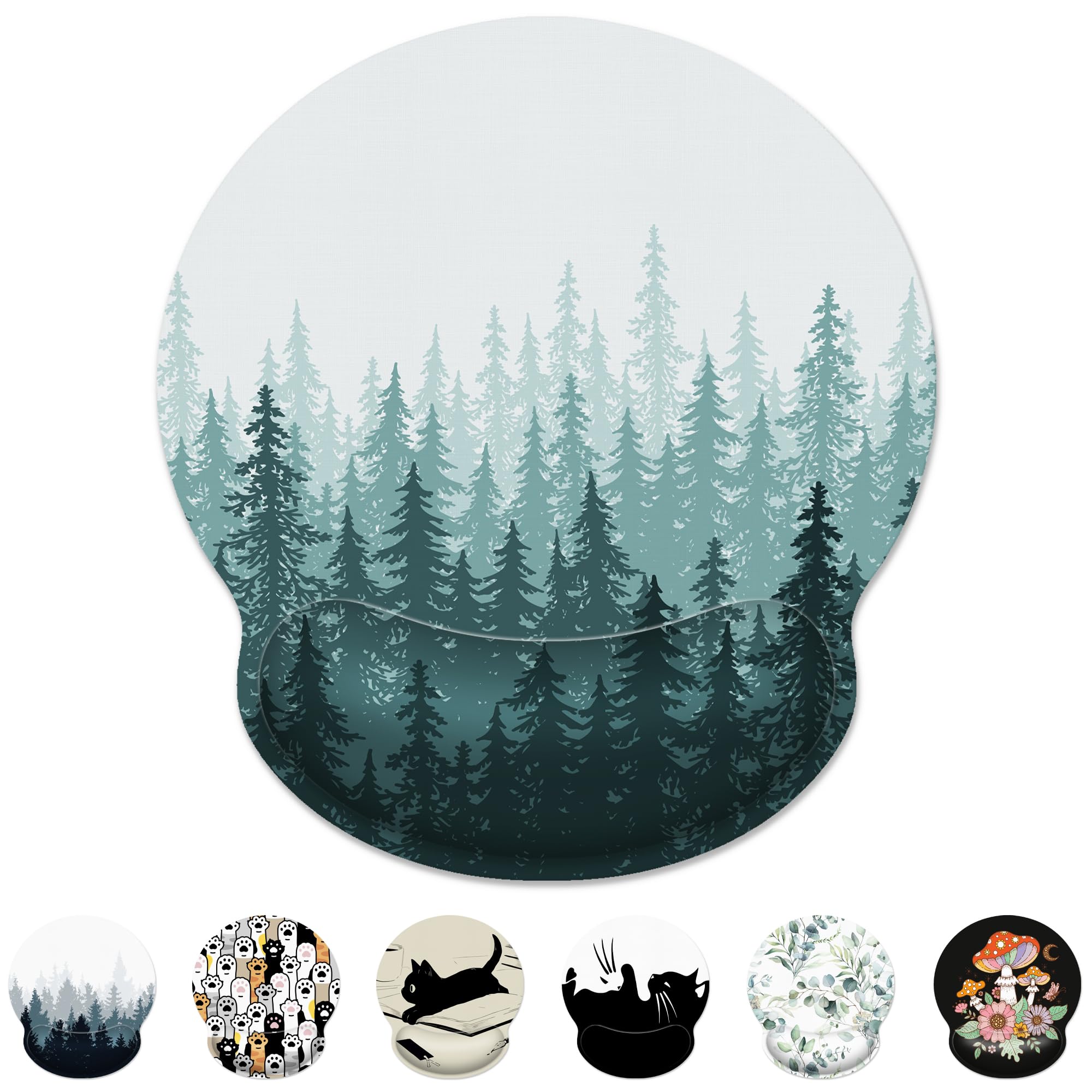 Ergonomic Mouse Pad With Wrist Support,Green Forest Mouse Pad With Wrist Rest,Relieve Wrist Pain Mousepad Non-Slip Rubber Base,M