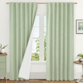 LAMIT Light Green 100% Blackout Linen Curtains, 84 Inch Linen Textured Living Room Bedroom Drapes Room Darkening Back Tab and Ro