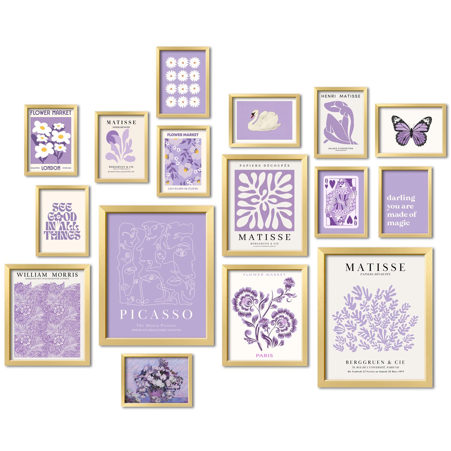 ANERZA 16 PCS Purple Wall Art Decor, Matisse Gallery Wall Prints for Bedroom, Light Purple Posters for Room Aesthetic, Collage K
