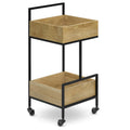 SIMPLIHOME Hobbs Bar Cart - 16 inch Wide Solid Mango Wood Serving Trolley in Natural, Industrial Contemporary Rolling Beverage C