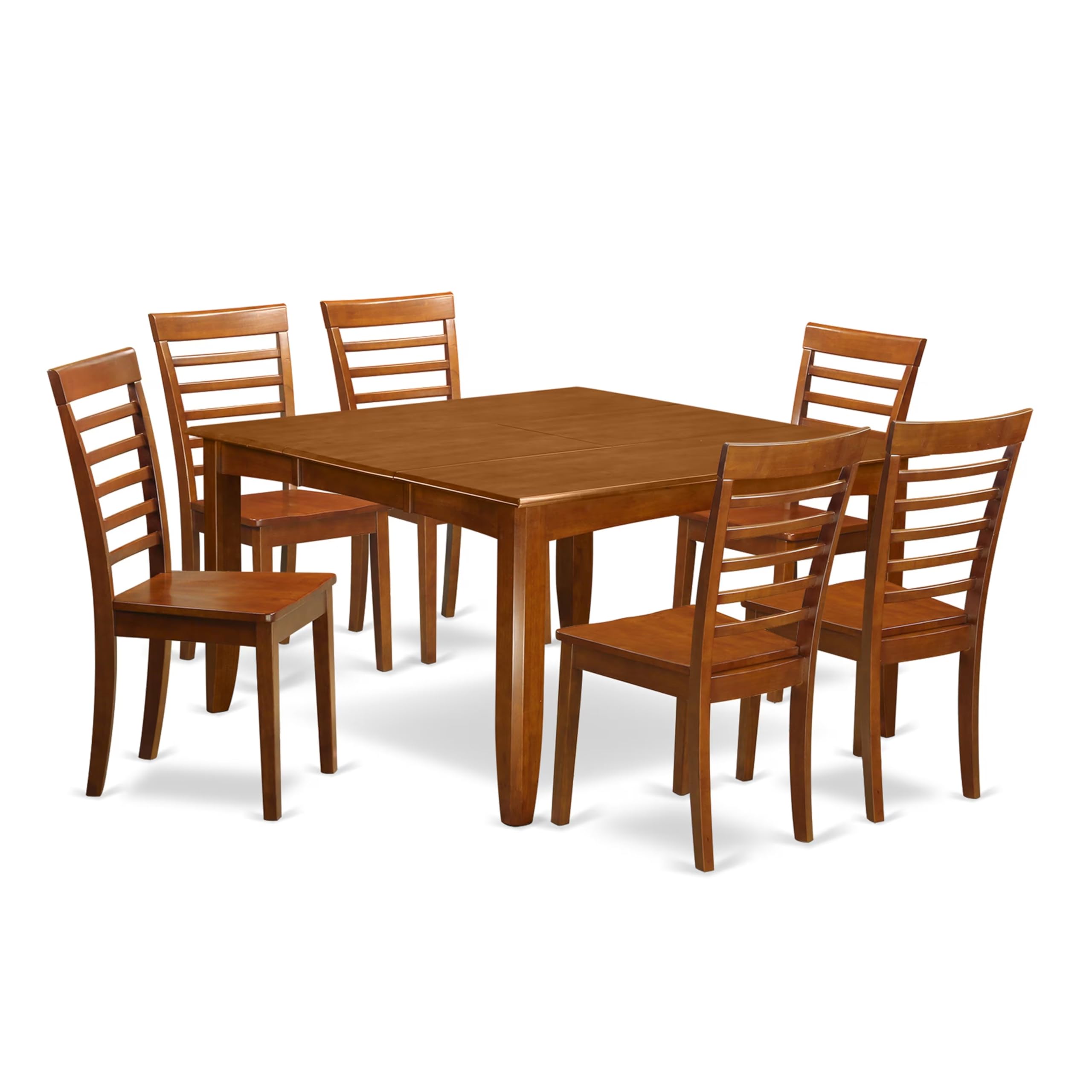 East West Furniture PFML7-SBR-W 7 Piece Kitchen Table Set Consist of a Square Dining Table with Butterfly Leaf and 6 Dining Room Chairs, 54x54 Inch, Saddle Brown
