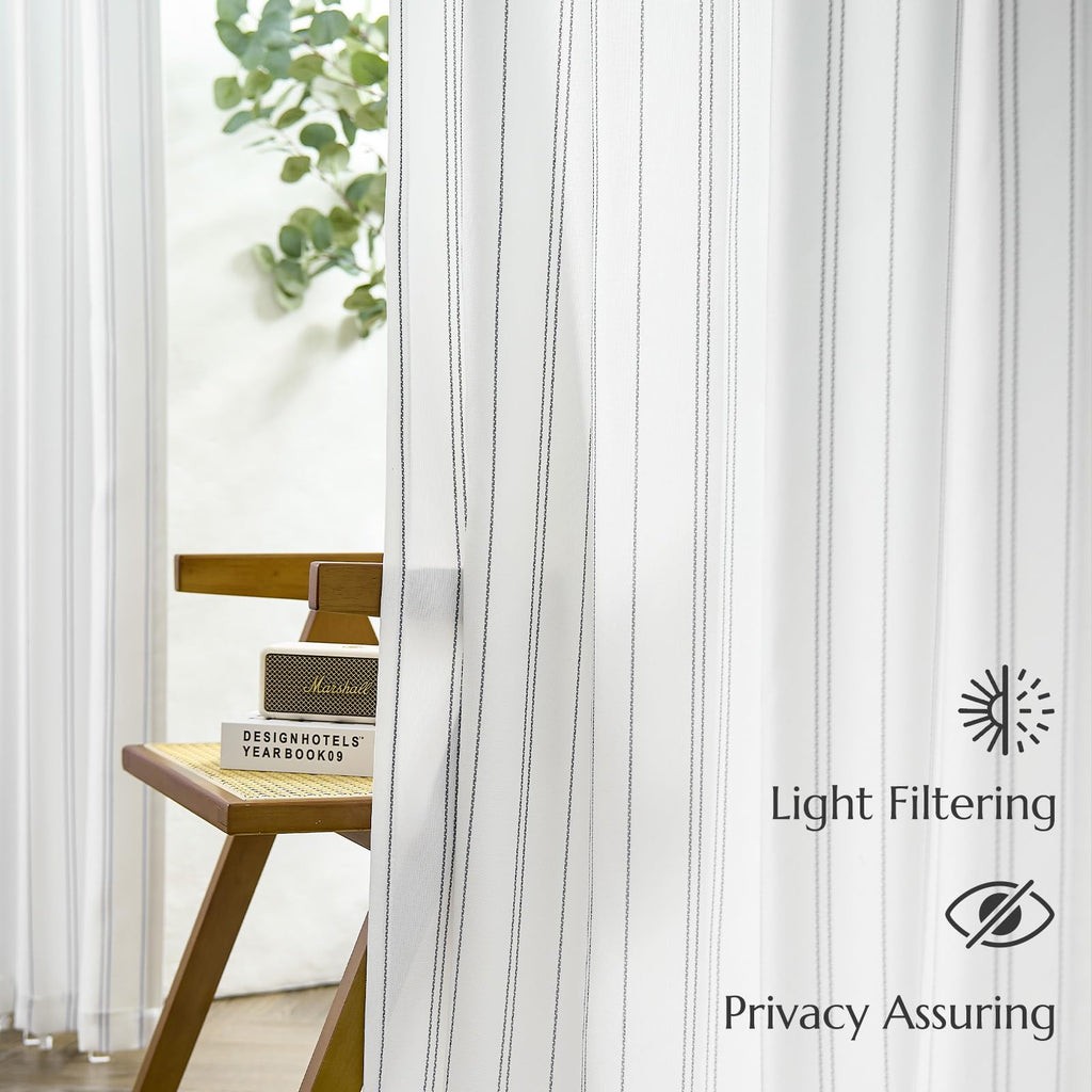 Jinchan Grey And White Striped Curtains 90 Inches Long For Living Room Bedroom Grey On White Curtains Pinstripe Curtains Privacy Light Filtering Rod Pocket Modern Window Curtains Set 2 Panels