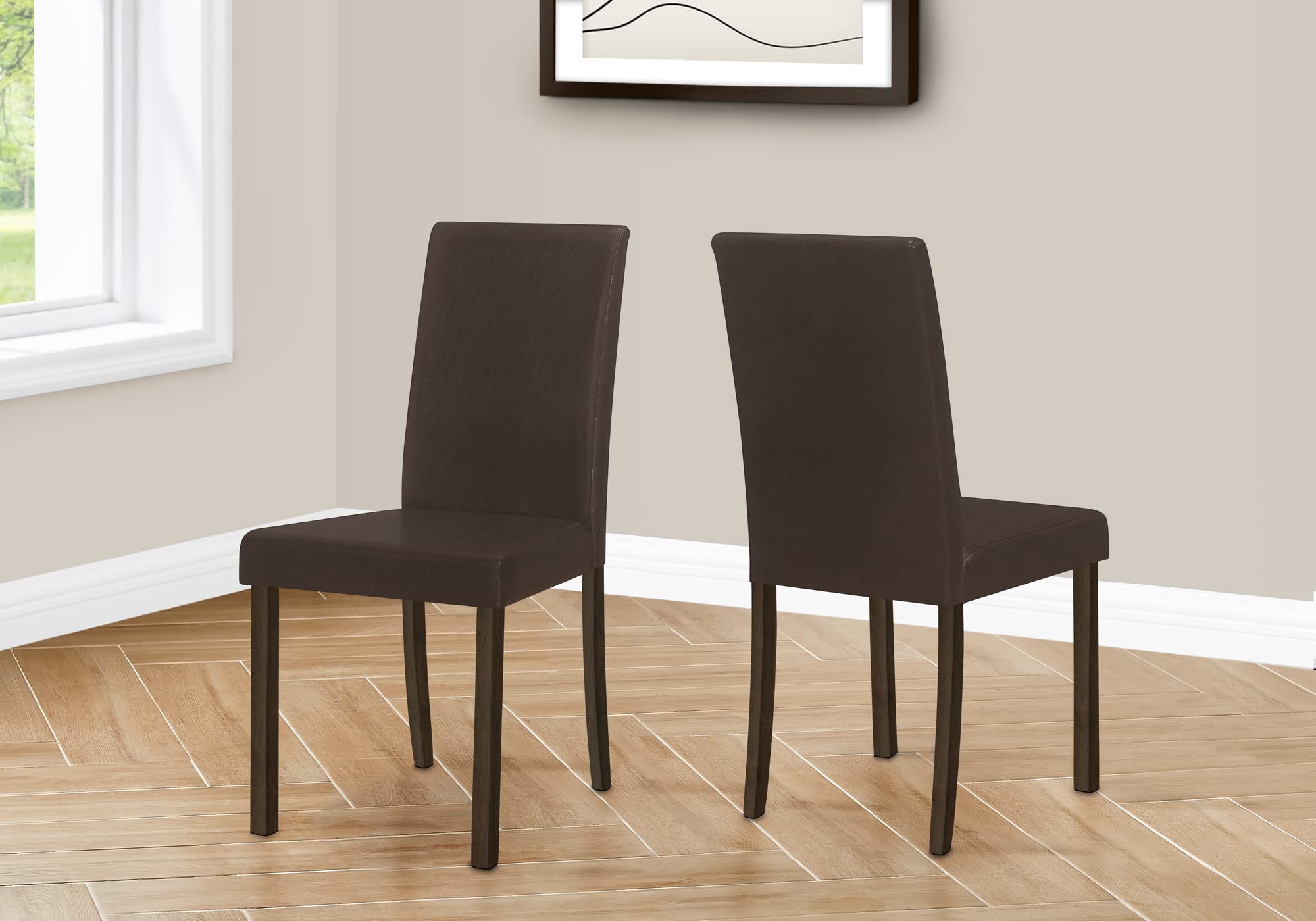Monarch Specialties 1303 Chair, Set Of 2, Side, Upholstered, Kitchen, Dining Room, Pu Leather Look, Wood Legs, Brown, Transitional Chair-2Pcs / 36&Quot; H Espresso/Dark, 17.5&Quot; L X 20.25&Quot; W X 35.75&Quot; H