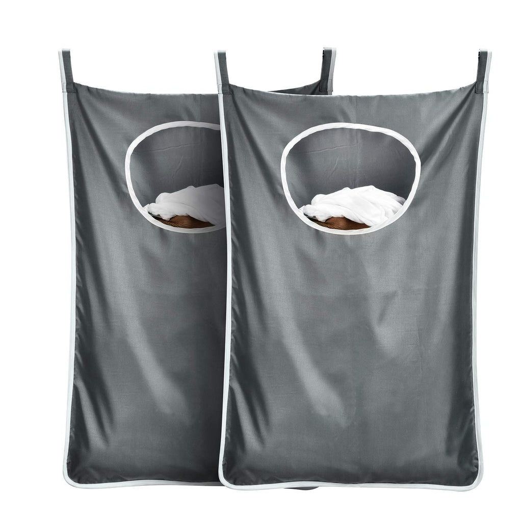 Hanging laundry hamper bag Behind door Space Saving with Stainless Steel Hooks Zip, For Bathroom,Kids room,Travel,College Dorm,2