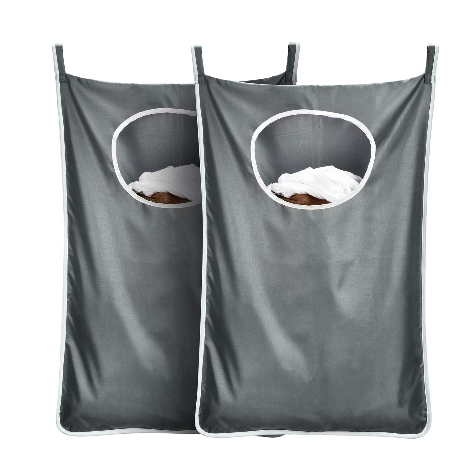 Hanging laundry hamper bag Behind door Space Saving with Stainless Steel Hooks Zip, For Bathroom,Kids room,Travel,College Dorm,2