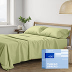 Thread Spread 100% Cotton Full Size Sheets Set - 400 Thread Count 4 Pc Cotton Sheet Set - Soft, Breathable Cooling Sheets - Deep Pocket Full Size Cotton Bedsheets - Sateen Weave Bedsheet (Sage Green)