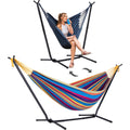 Suncreat 2-In-1 Convertible Backyard Fabric Hammock With Stand, Large Hammocks For Outside, Patent Pending, Purple Stripe
