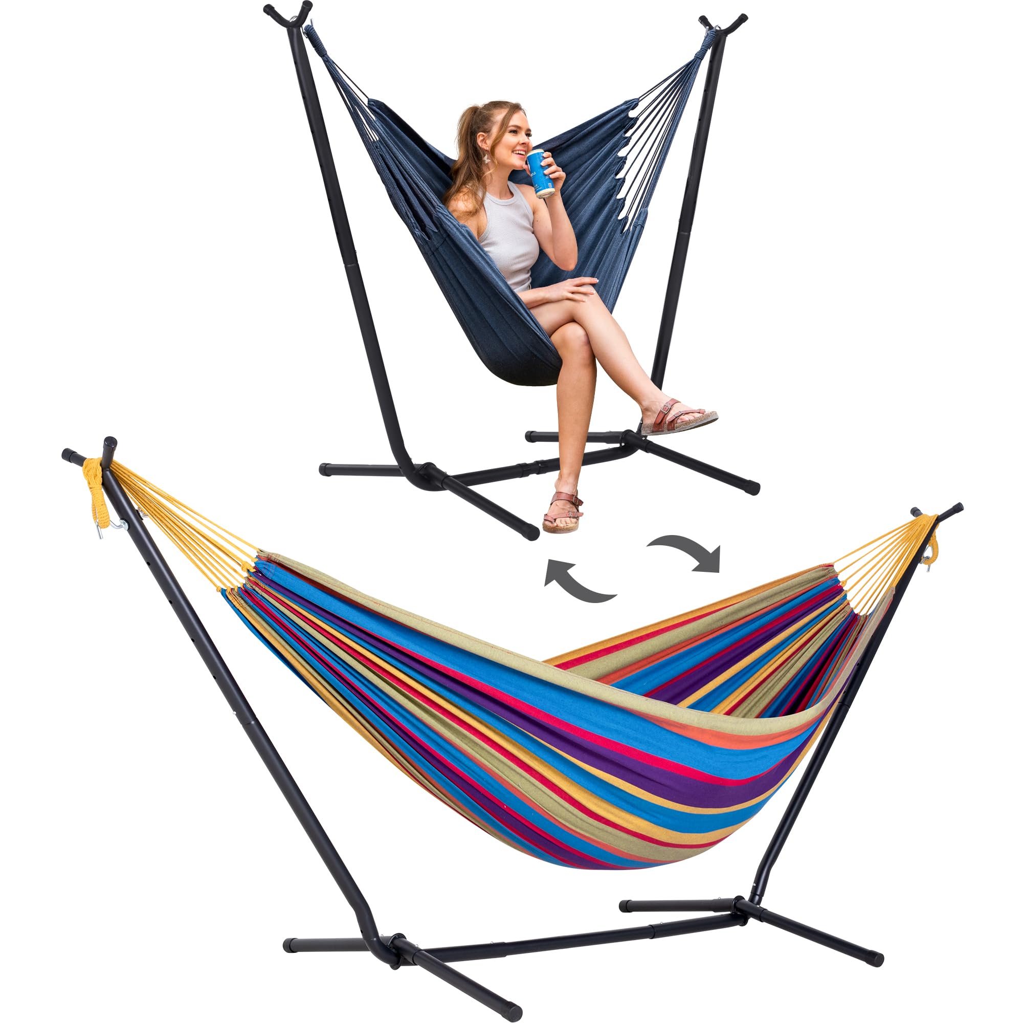 Suncreat 2-In-1 Convertible Backyard Fabric Hammock With Stand, Large Hammocks For Outside, Patent Pending, Purple Stripe