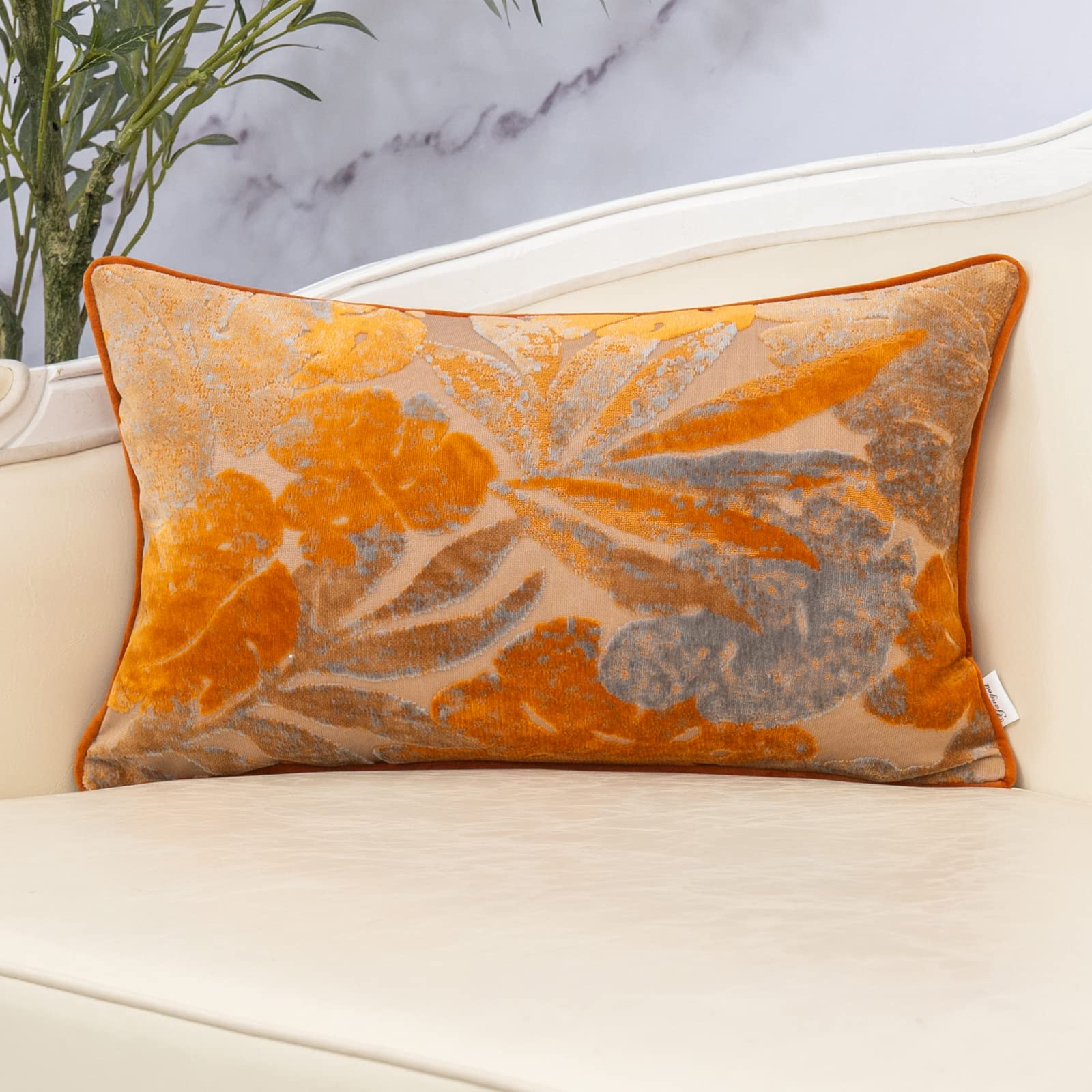 Yangest Orange Leaf Rectangle Pillow Cover Cut Velvet Cushion Cover Luxury Modern Pillowcover For Couch Living Room Bedroom,12X2