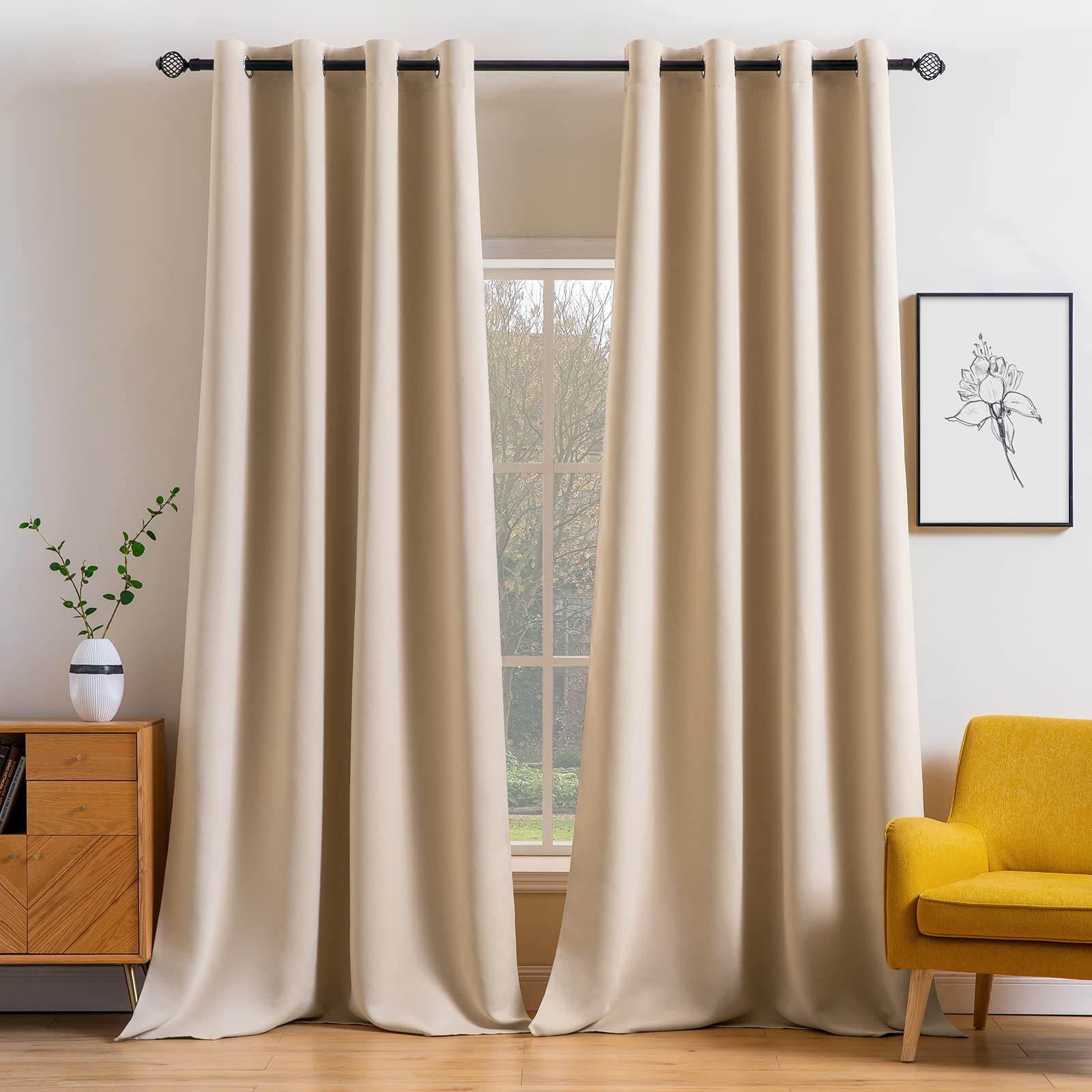Miulee Blackout Curtains For Bedroom Living Room Thermal Insulated Room Darkening Grommet Top Solid Light Blocking Drapery Set Of 2 Window Panels 52 X 102 Inches Beige