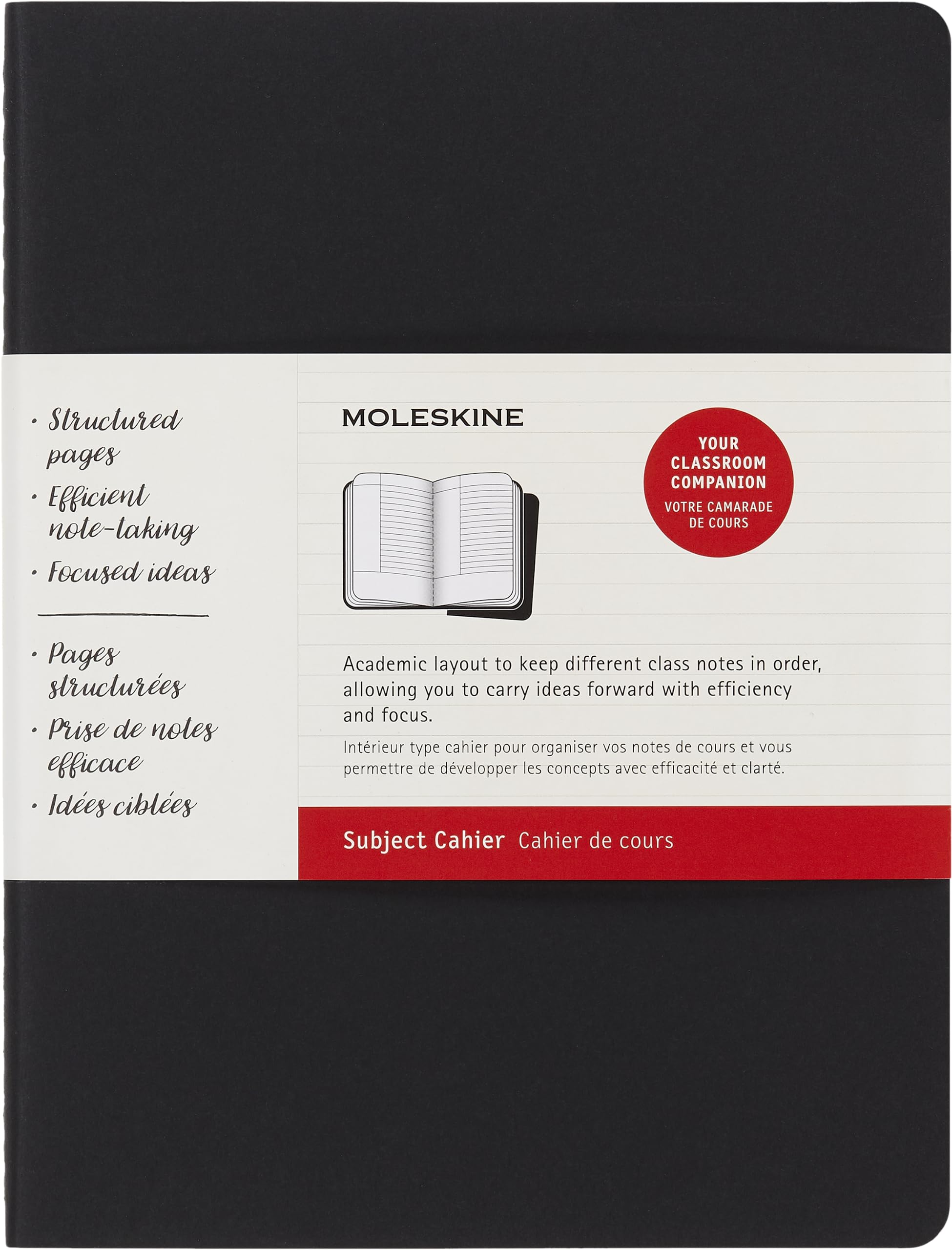 Moleskine Subject Cahier Journal, Soft Cover, Xl (7.5' X 9.75') Black And Cranberry Red, 160 Pages (Set Of 2)