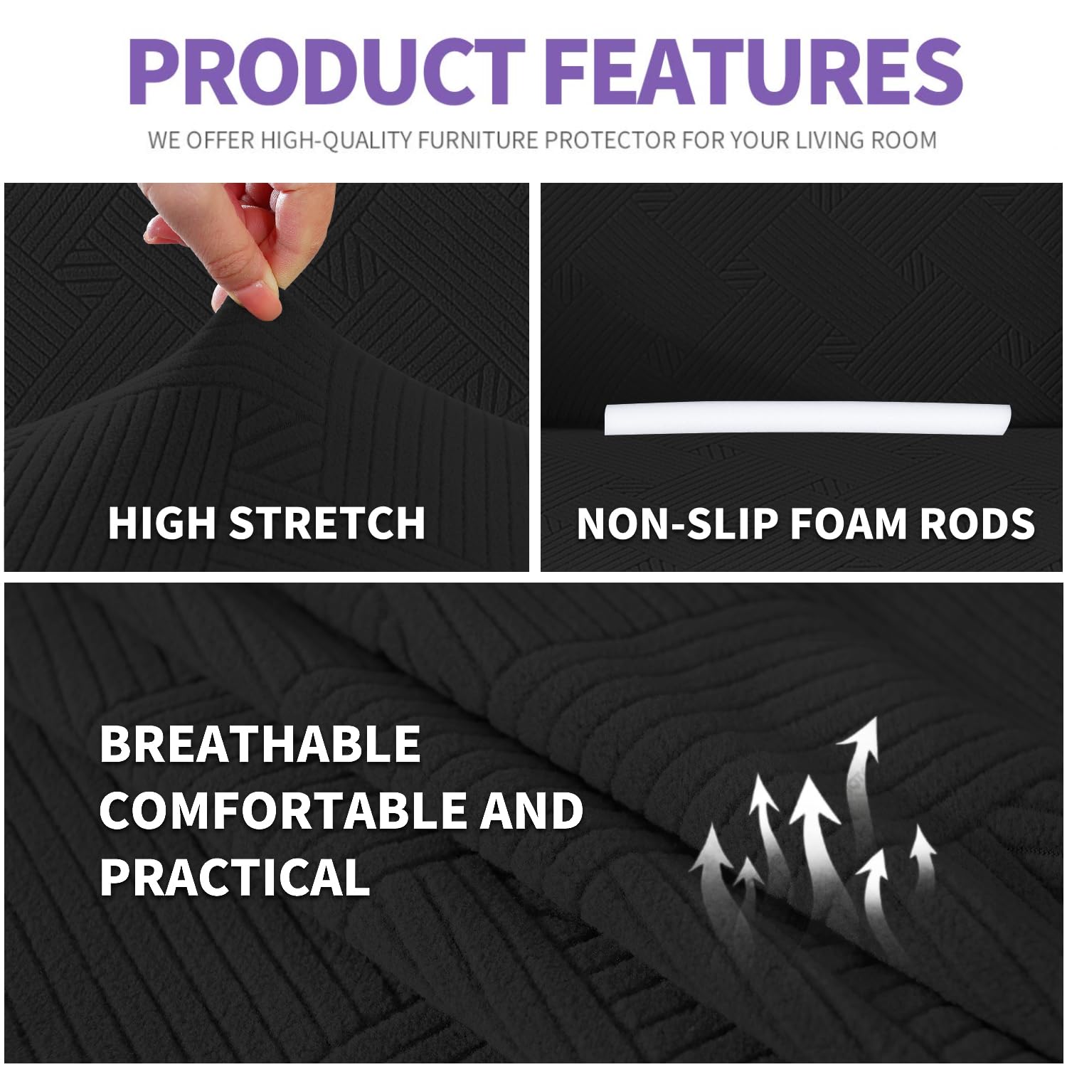 Znsayotx Chair Cover With Arms (31'-46'), New Striped Sofa Chair Covers For Living Room, Dogs Pet Friendly Anti-Slip Chair Protector Spandex Armchair Slipcovers (Black, Chair)