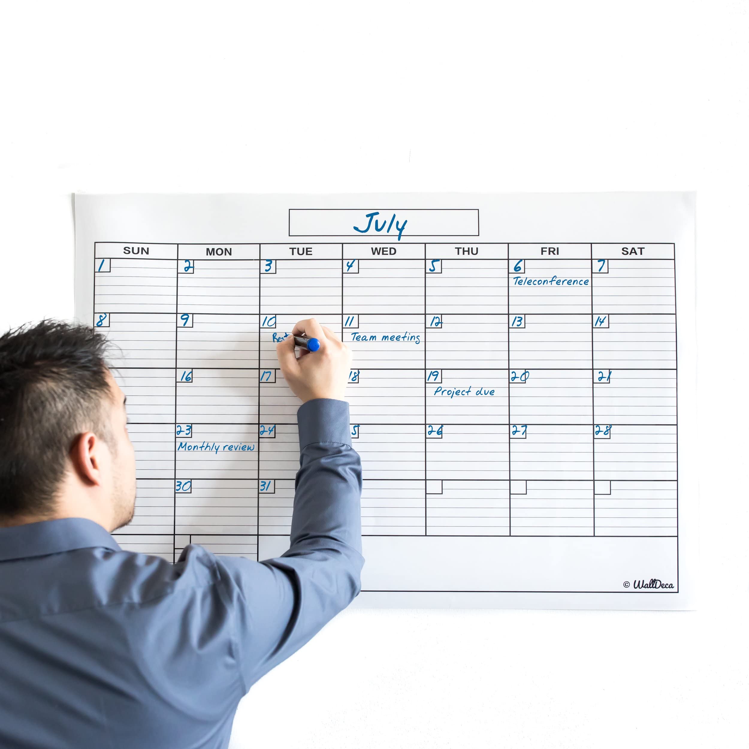 Walldeca Monthly Dry Erase Wall Calendar Planner Whiteboard: Wipe Off Erasable Calendar | Use In Classroom, Office, Home, Kitche