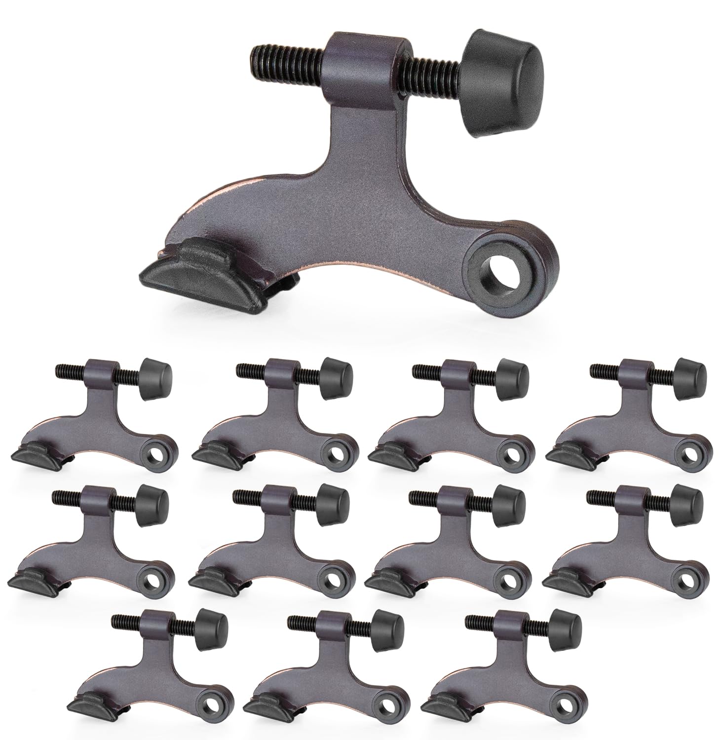 Ilyapa 12 Pack Hinge Pin Oil Rubbed Bronze Door Stops -Heavy Duty Adjustable Door Stopper 2-1/2' X 1-3/4   ,With Black Rubber B