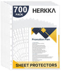 Sheet Protectors, Herkka 700 Pack Heavy Duty Clear Plastic Page Protectors Sheet Reinforced 11-Hole Fit For 3 Ring Binder Fits S