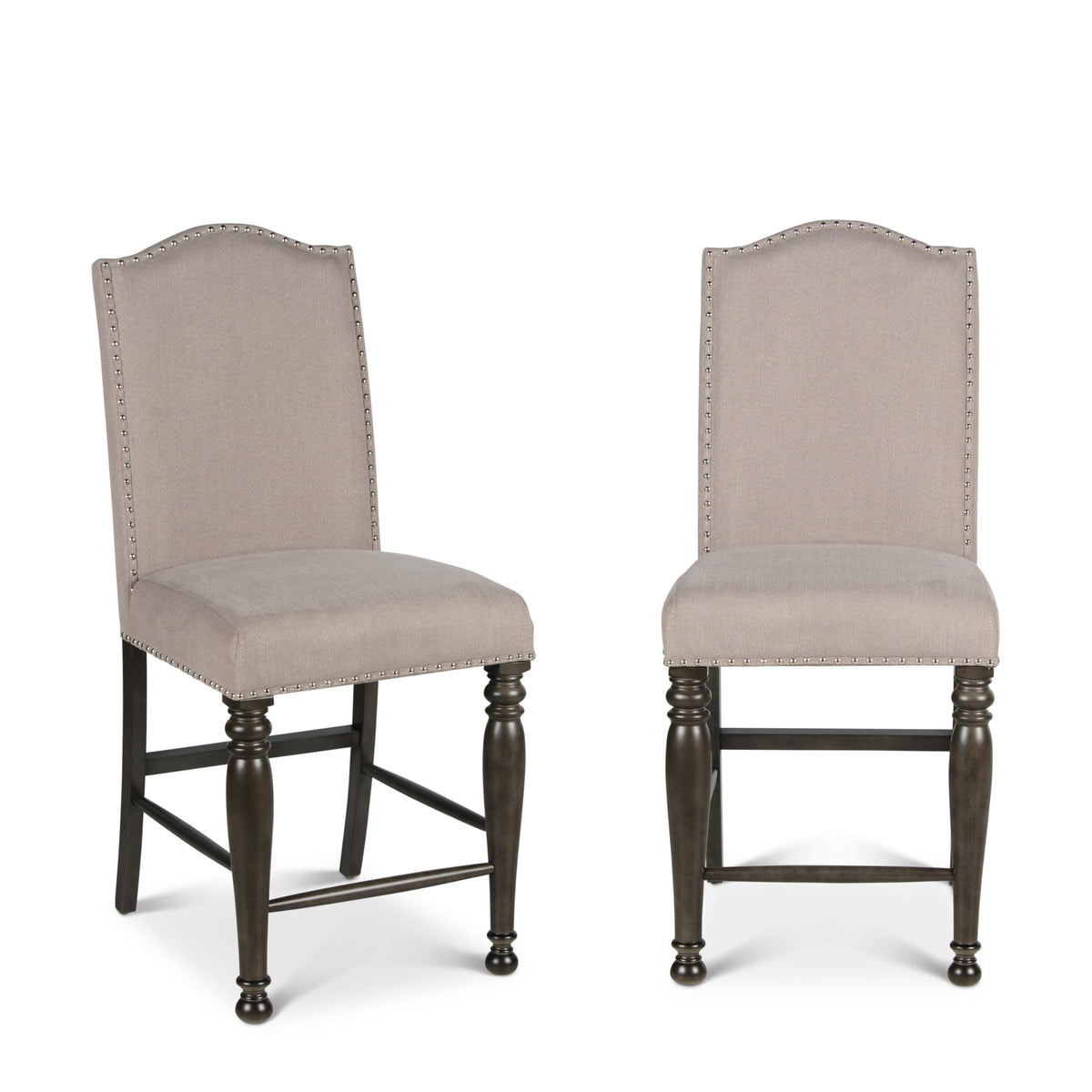 Steve Silver Co Caswell Counter Chair, Set of 2 Chairs, Nailhead Trim, Contemporary Design, Shield Back, Dining Room, Ktichen, Bar, Counter Island, Rubberwood, 100% Polyester, 20&quot;D x 24&quot;W x 45&quot;H, Gray