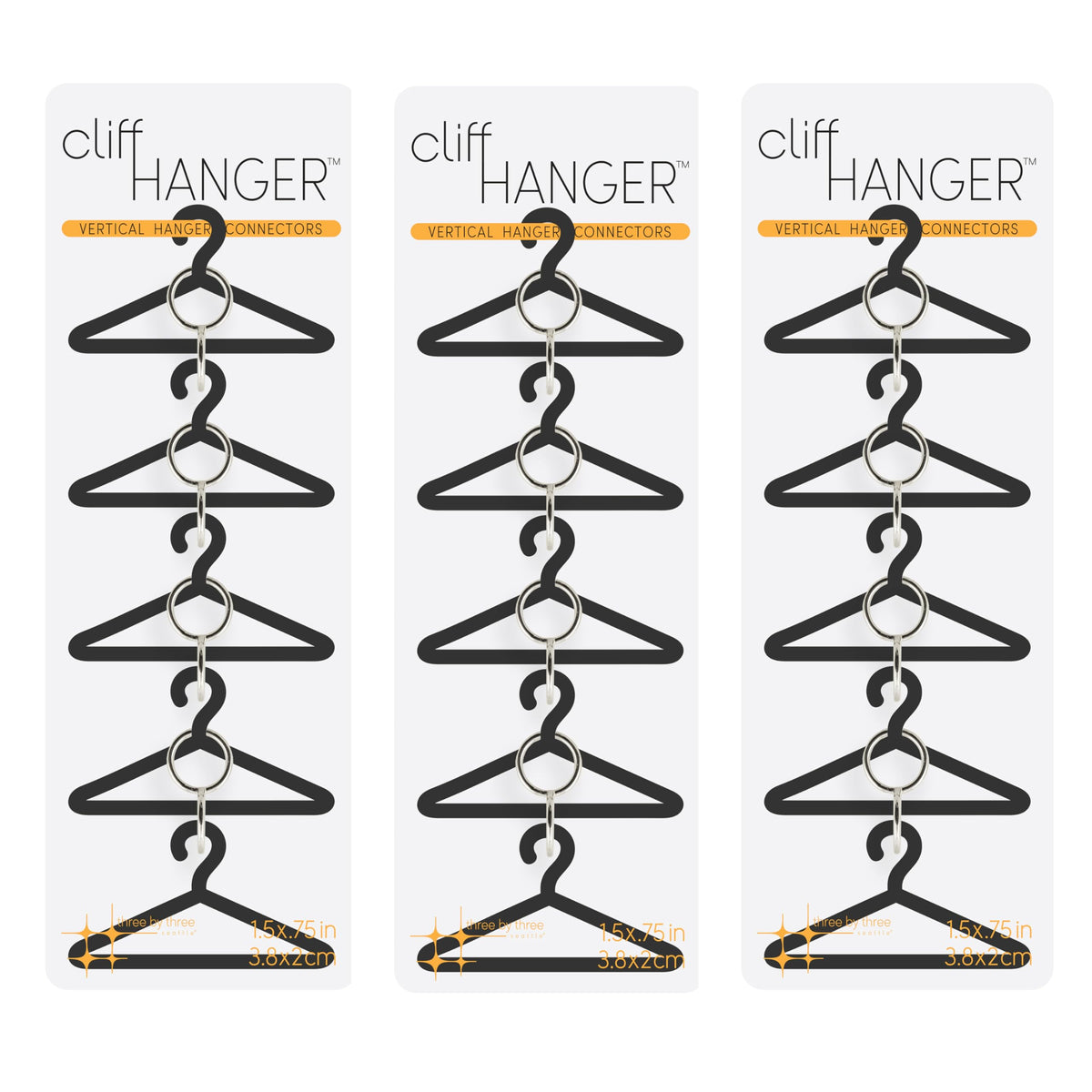 Three by Three Seattle Metal Closet Hanger Connectors, 3Pack (12 Links)