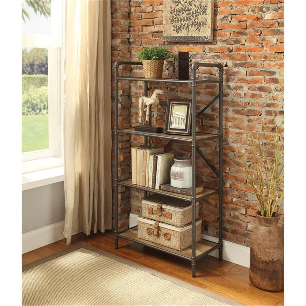 Acme Itzel 4 Wooden Tiers Rectangular Bookshelf in Antique Oak and Sandy Gray