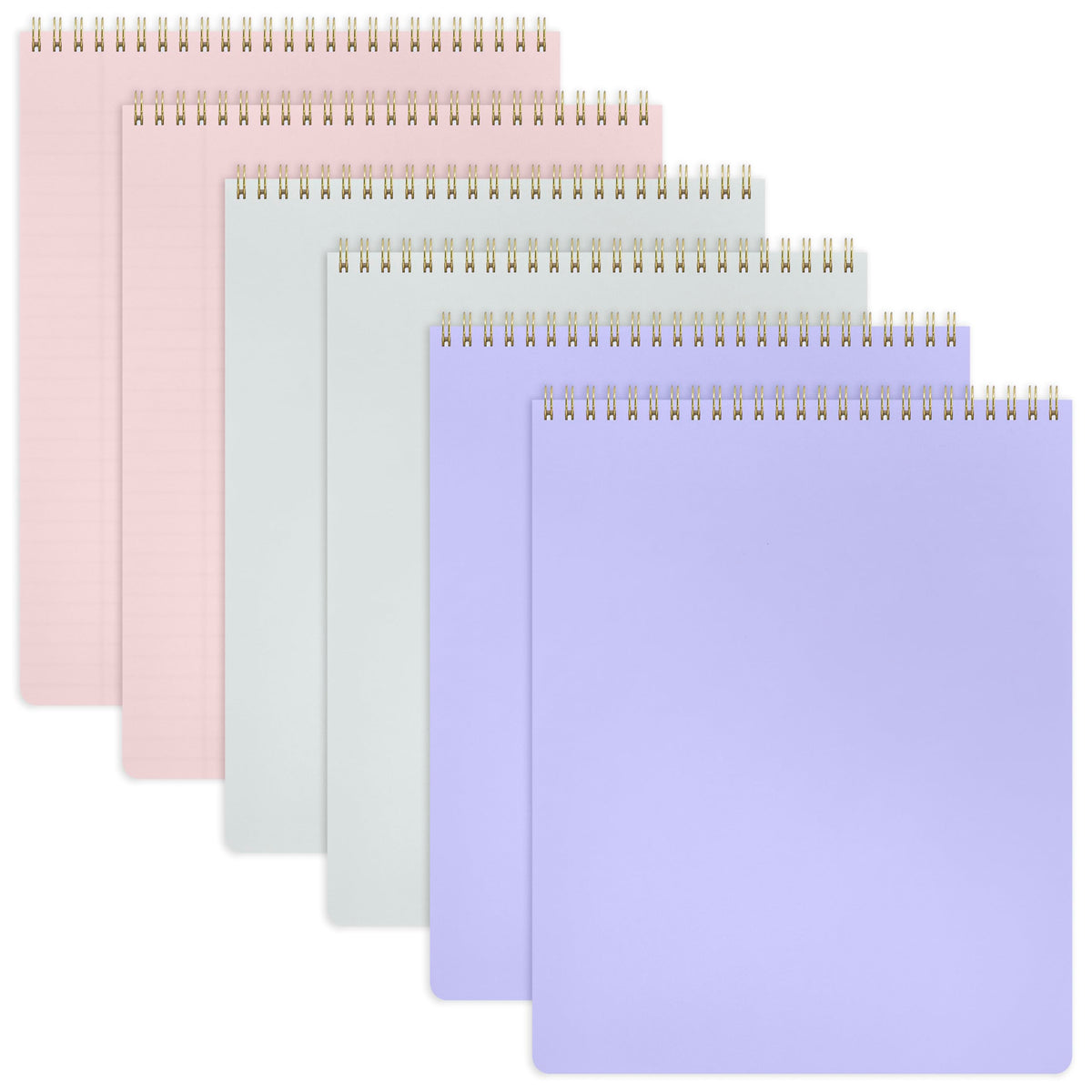 Paperage Top Bound Spiral Notebook, 6 Pack, Lined Notepad, (Lavender/Blush/Light Grey), 70 Sheets (140 Pages) Per Notebook, Wide