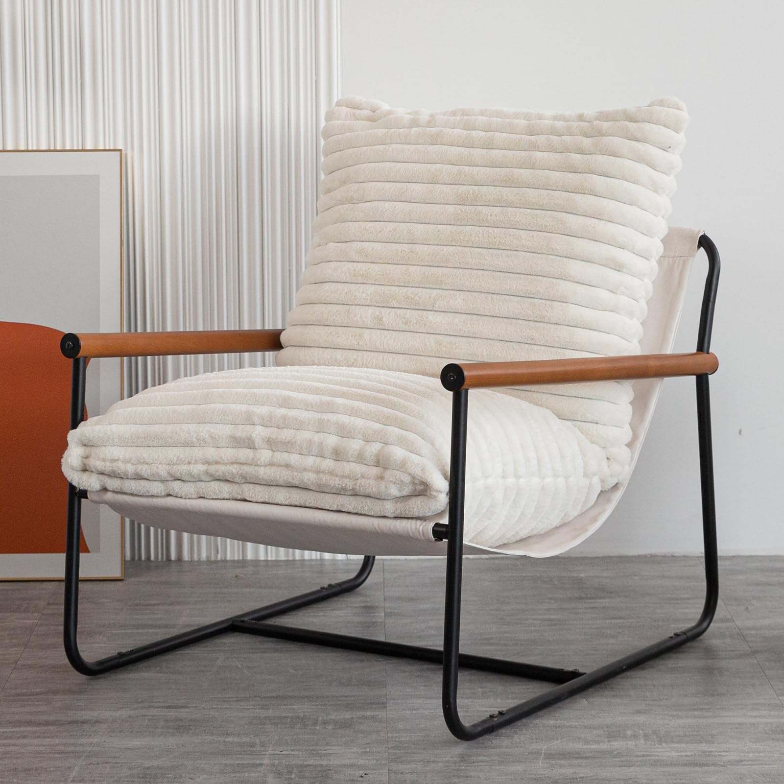 MAXYOYO Accent Chair, Sherpa Arm Chair for Living Room, Mid Century Modern Accent Chairs, Boucle Reading Bedroom Chair, Teddy Ar