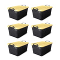 Life Story 55 Quart Plastic Stackable Storage Unit Bin with Lid and Handles for Home Garage Organization, Black and Yellow (6 Pa