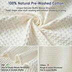 Phf 100% Cotton Waffle Weave Blanket Queen Size 90'X90' - Lightweight Cozy Washed Soft Breathable Throw - Great Layer For Couch Bed Sofa - Elegant Aesthetic Home Decoration Gift - Cream