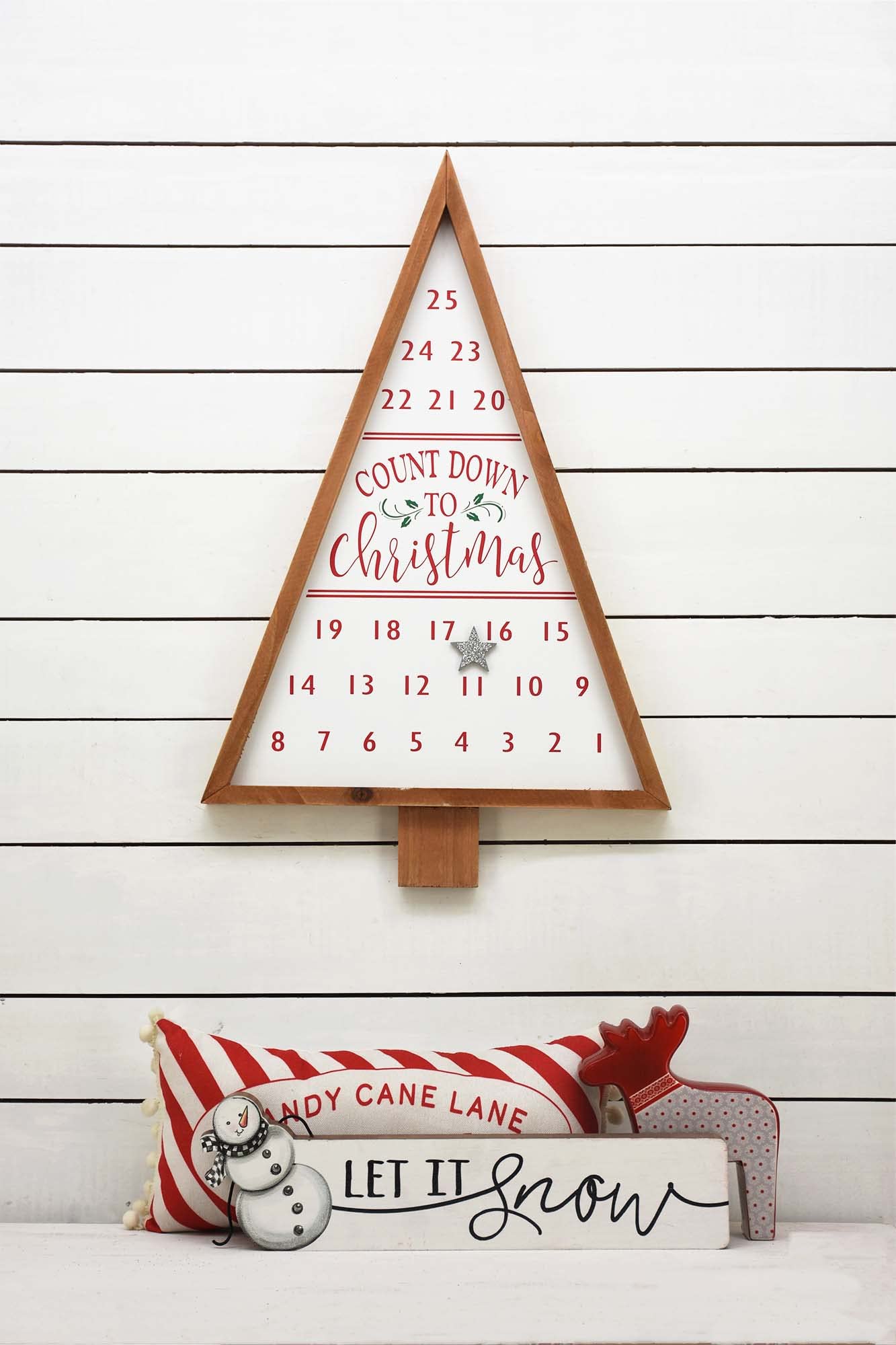 Paris Loft Christmas Countdown, Countdown To Christmas Advent Calendar, Wooden Christmas Tree Sign With Star Magnet, Framed Tree