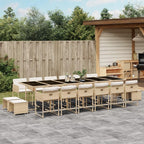 vidaXL 17 Piece Patio Dining Set - Cushioned PE Rattan Outdoor Furniture with Beige Foldable Chairs & Stools, Tempered Glass Tabletop - Perfect for Garden, Backyard, Patio