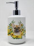 Caroline's Treasures CK2880SOAP French Bulldog in Sunflowers Ceramic Soap Dispenser Hand Soap Dispenser Pump Bottles for Bathroo