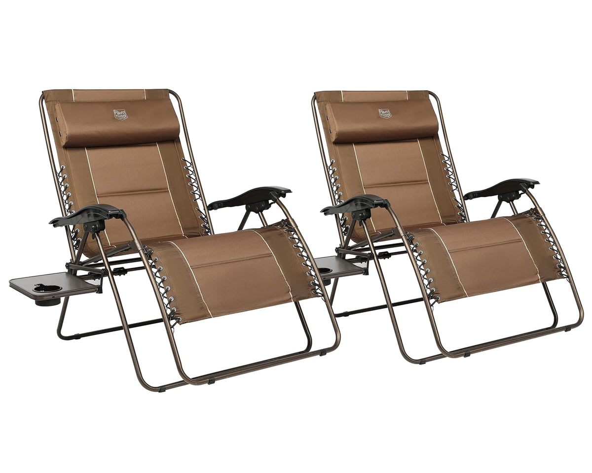 Timber Ridge Oversized Zero Gravity Chair, 33In Wide Xxl Zero Gravity Reclining Chair With Side Table, Full Padded Lounge Chair For Outdoor Camping Patio Lawn, Heavy Duty Supports 500Lbs, Brown-2 Pack