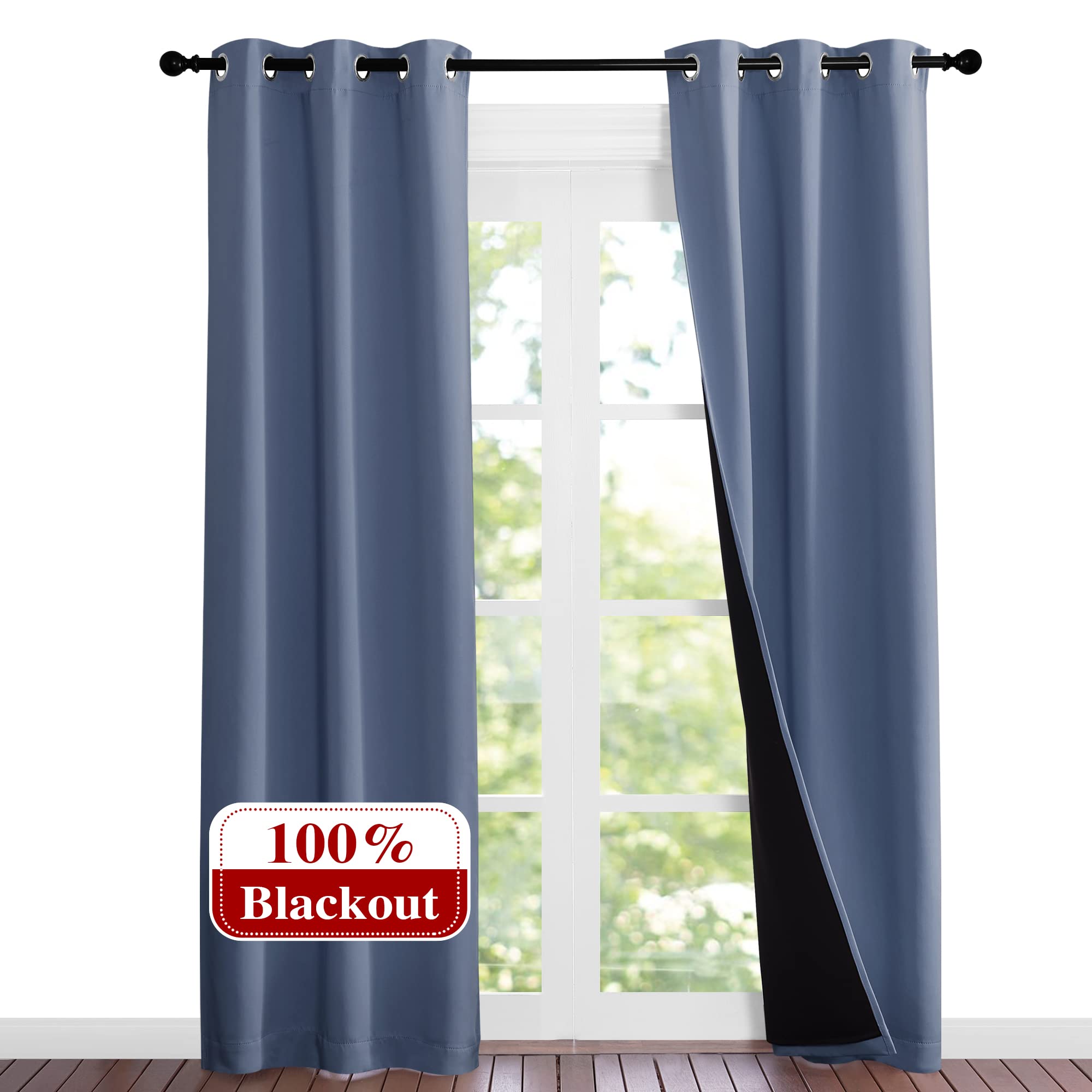 NICETOWN Full Shade Curtain Panels 84 inches Long, Pair of Energy Smart & Noise Blocking Out Blackout Drapes for Guest Room Wind