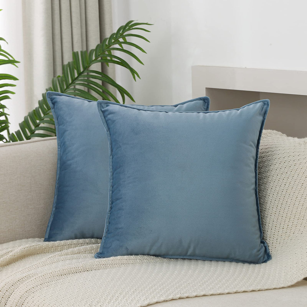 Jiahannha Velvet Stone Blue Throw Pillow Covers Pack Of 2 Decorative Soft For Couch Sofa Bedroom Livingroom Car 16  16 Inches