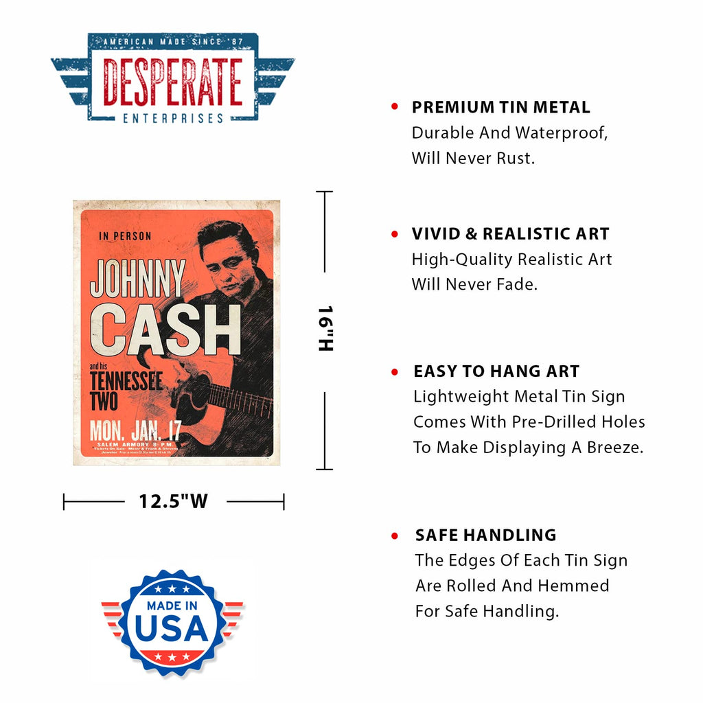Desperate Enterprises Johnny Cash & His Tennessee Two Tin Sign, 12.5''W X 16''H