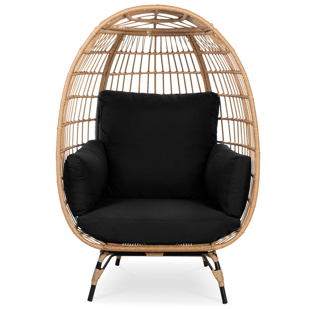Best Choice Products Wicker Egg Chair, Oversized Indoor Outdoor Lounger For Patio, Backyard, Living Room W/ 4 Cushions, Steel Frame, 440Lb Capacity - Black