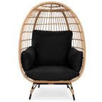 Best Choice Products Wicker Egg Chair, Oversized Indoor Outdoor Lounger For Patio, Backyard, Living Room W/ 4 Cushions, Steel Frame, 440Lb Capacity - Black