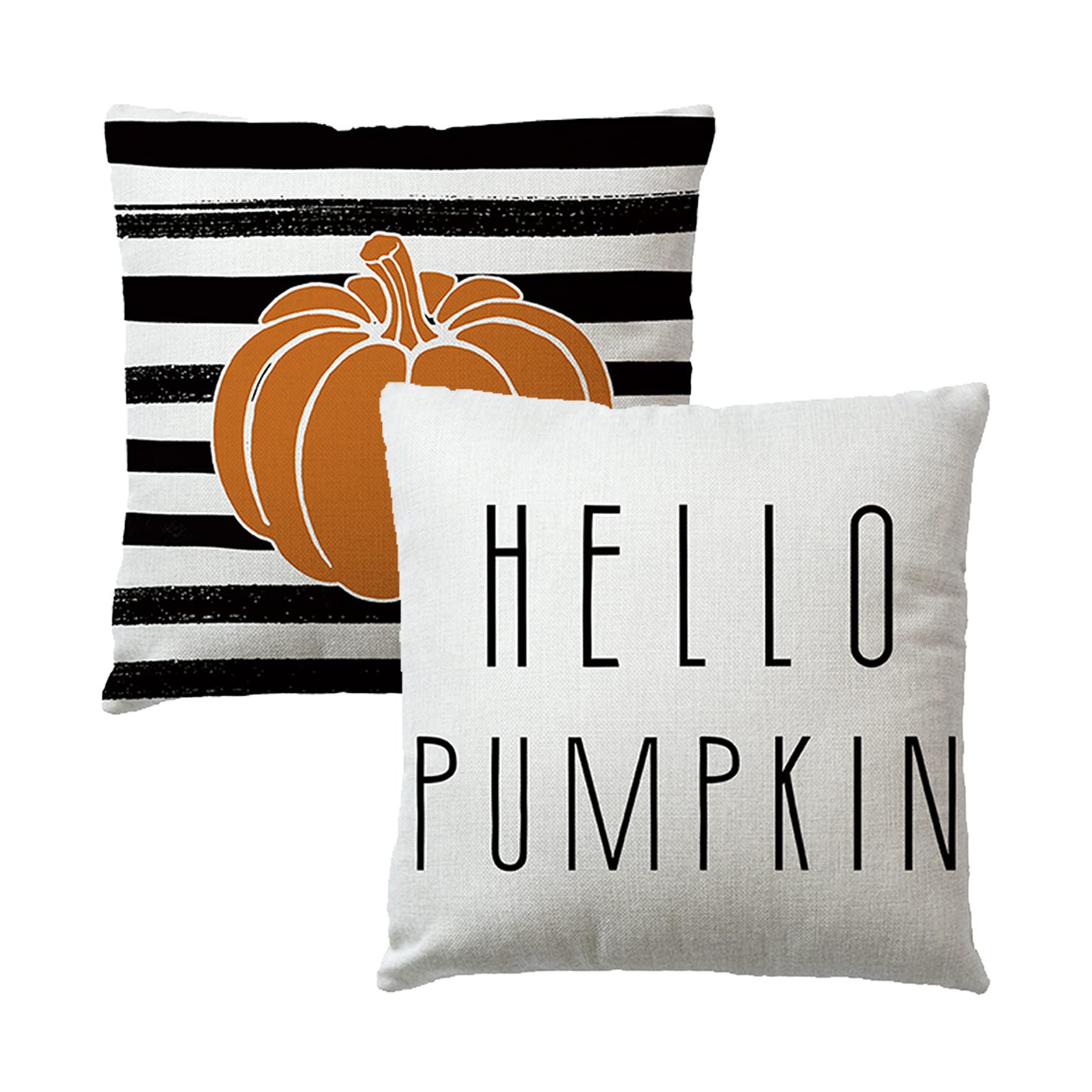 7Colorroom 2Pack Hello Pumpkin Throw Pillow Covers Watercolor Stripes Pumpkin Cushion Cover Farmhouse Autumn Harvest Pumpkin Hom