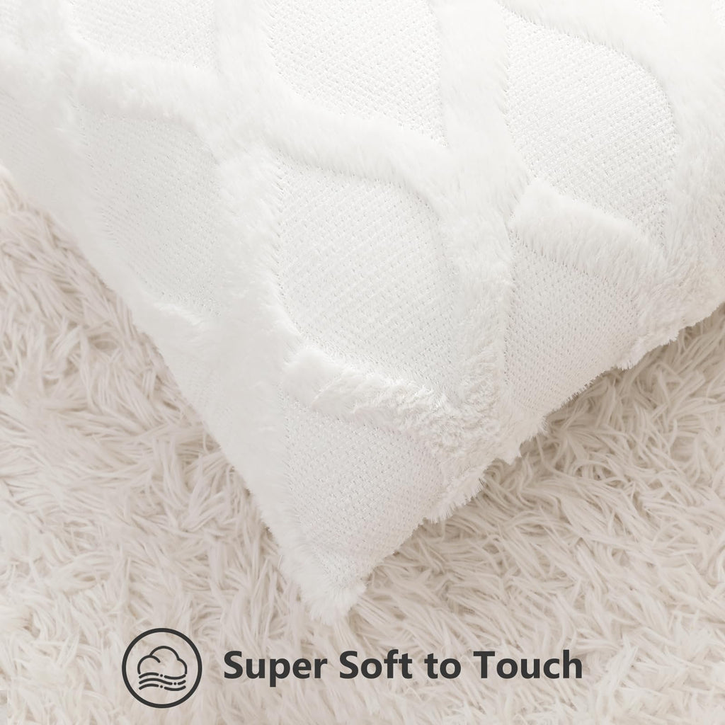 Decoruhome Spring Throw Pillow Covers 18X18 Inch Set Of 2, Soft Plush Faux Fur Wool Cream White Couch Pillow Covers, Decorative Pillow Cases For Bed Sofa Living Room Home Decor