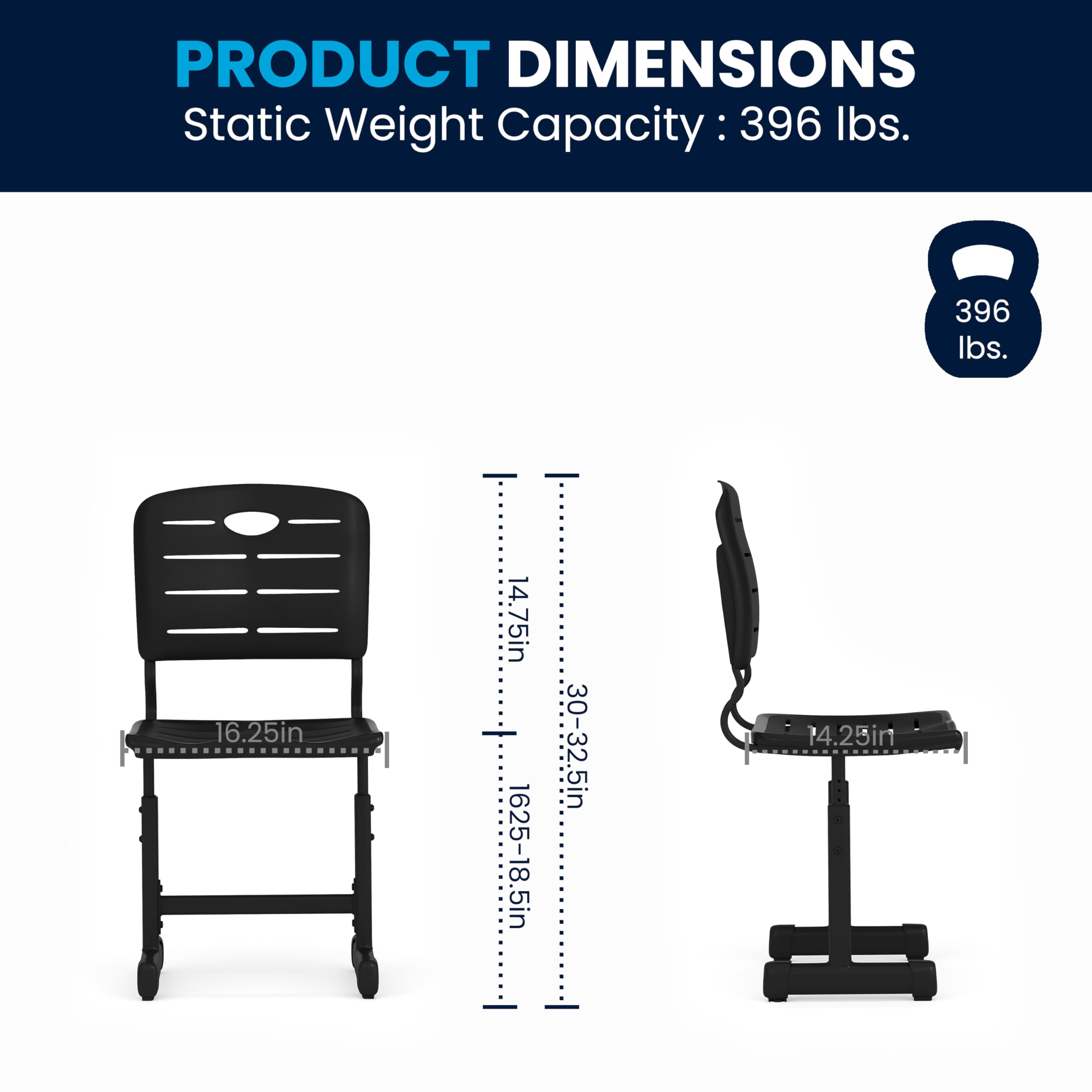 Flash Furniture Adjustable Height Black Student Chair With Black Pedestal Frame